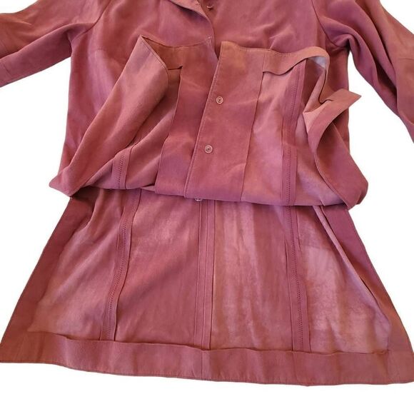 Worth Womens Long Sleeves Pointed Collar Suede Leather Coat Dusty Rose Size 6 - Picture 7 of 14